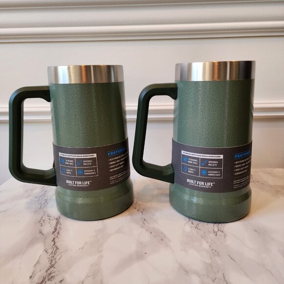 NIB SET OF TWO Stanley Adventure Big Grip Beer Stein Hammertone Green 24 oz - Picture 4 of 7
